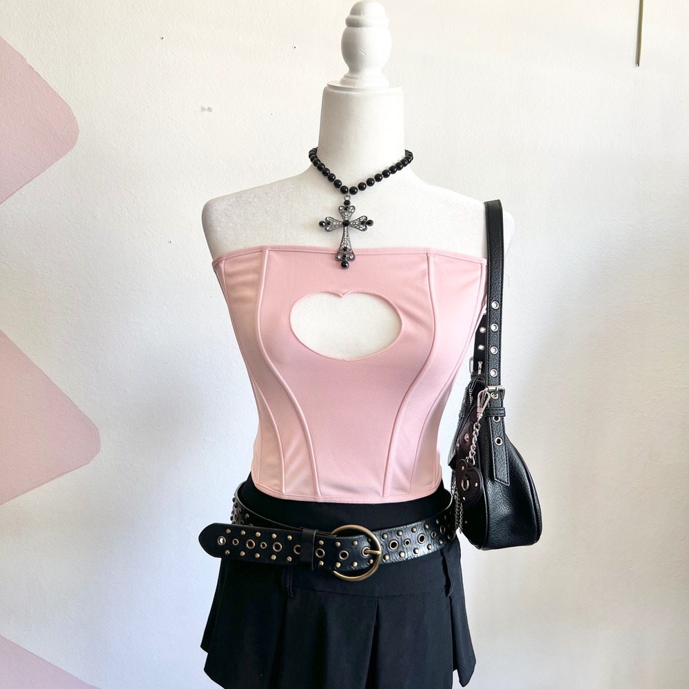Pink Heart Cut‎ Out Corset, Coquette, Dollcore, Romantic, Dainty, Small